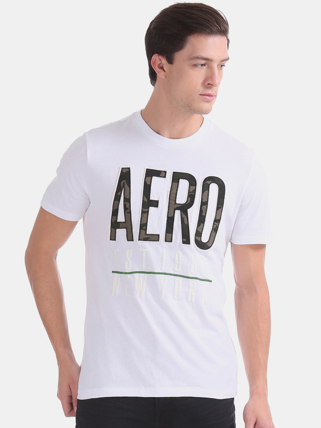 

Aeropostale Men White Printed Round Neck Pure Cotton T-shirt