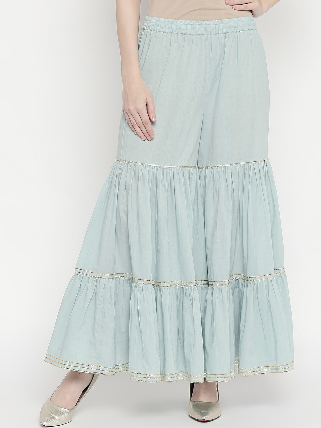 

RANGMANCH BY PANTALOONS Women Blue Solid Flared Palazzos