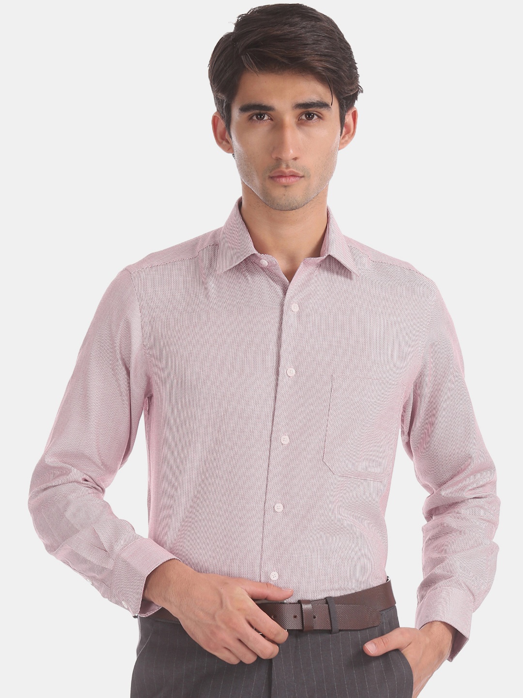 

Arrow Men Red Regular Fit Self Design Formal Shirt