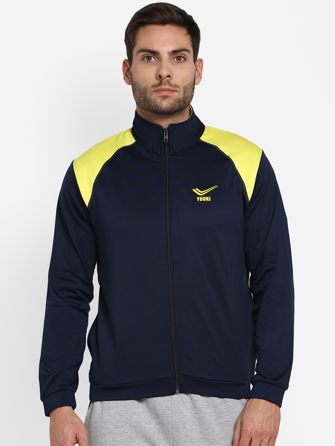 

Yuuki Men Navy Blue & Yellow Colourblocked Sweatshirt