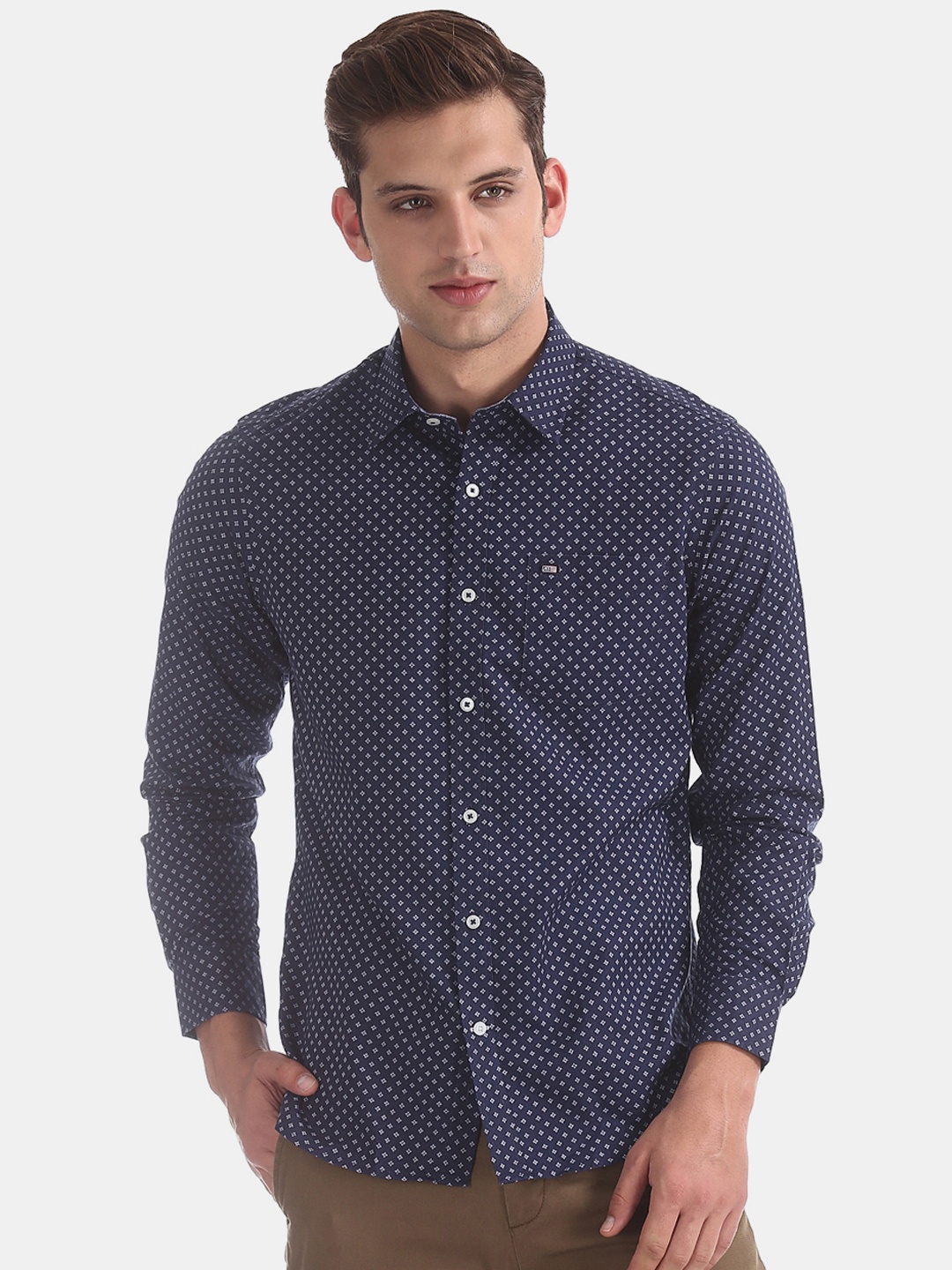 

Arrow Sport Men Navy Blue & Grey Slim Fit Printed Casual Shirt