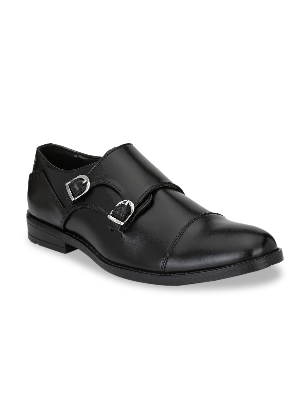 

Hirels Men Black Solid PU Formal Monk Shoes