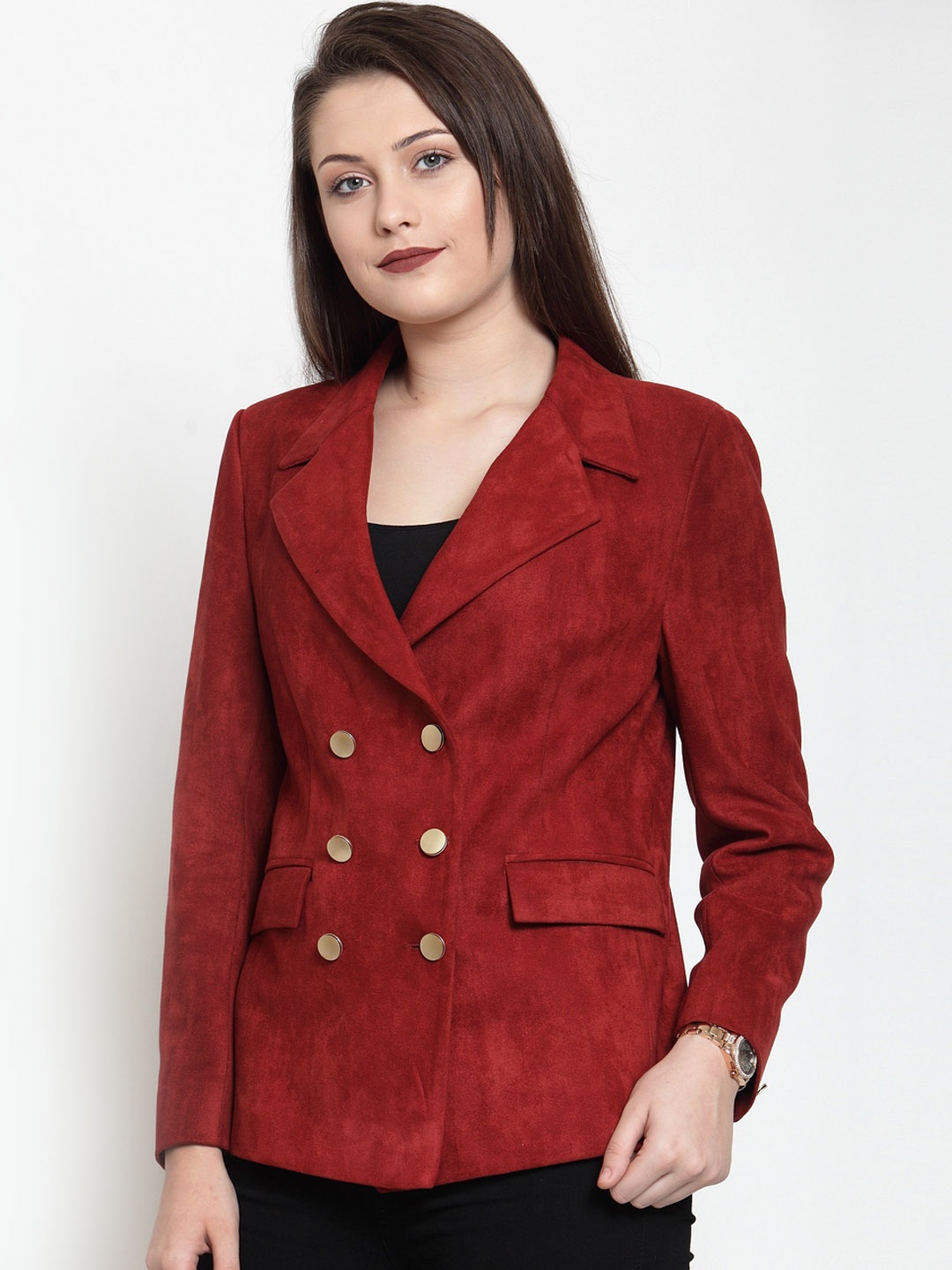 

AUDSTRO Maroon Double Breasted Red Blazer