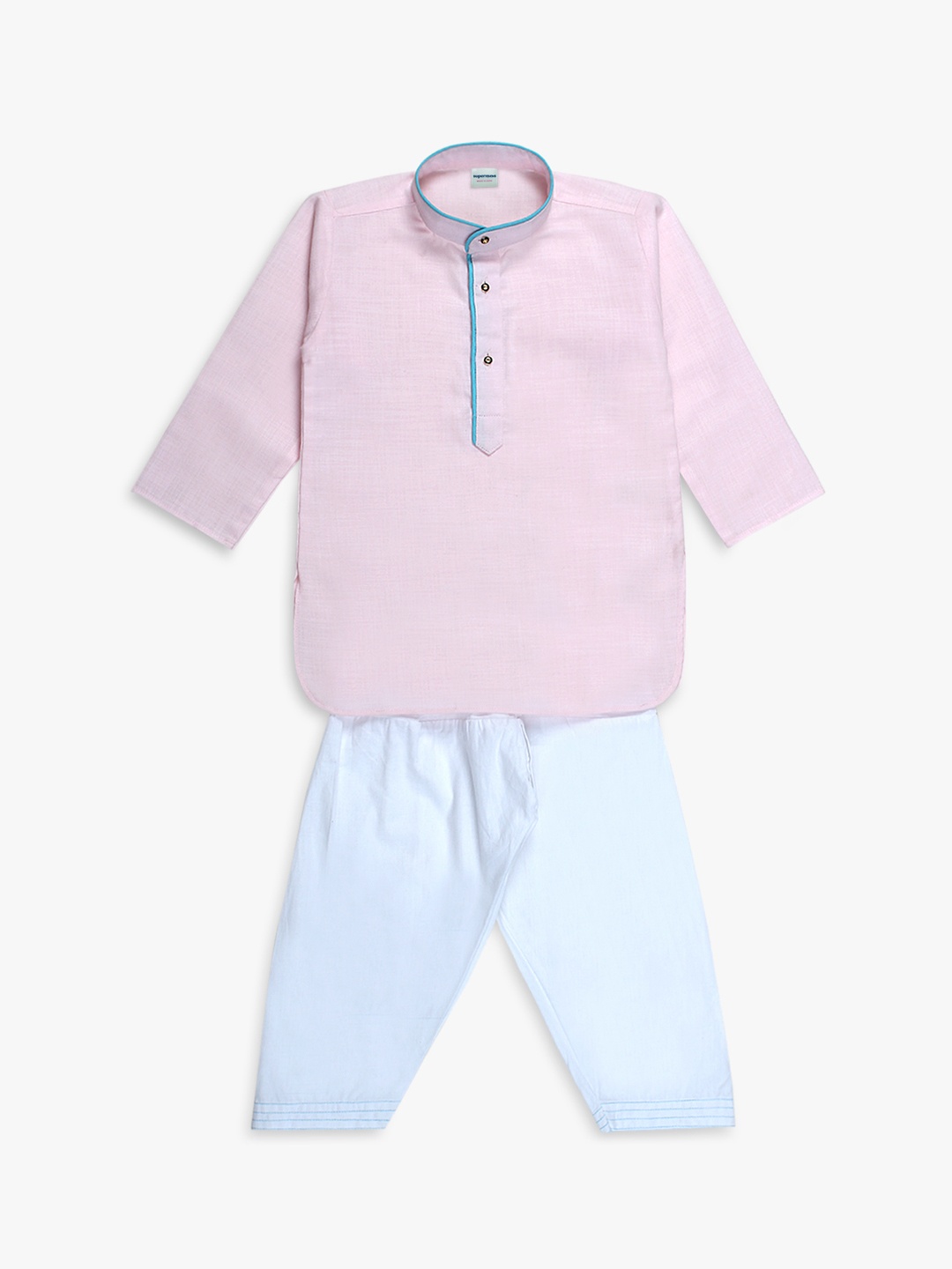 Superminis Boys Pink & White Solid Kurta with Pyjamas