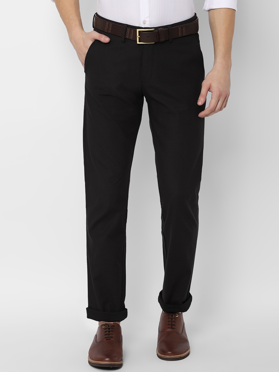 

Allen Solly Men Black Slim Fit Solid Regular Trousers