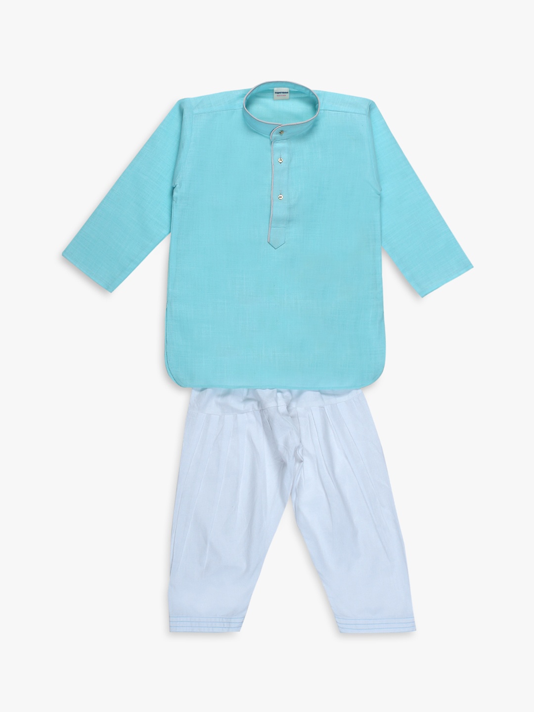 

Superminis Boys Blue & White Solid Kurta with Pyjamas