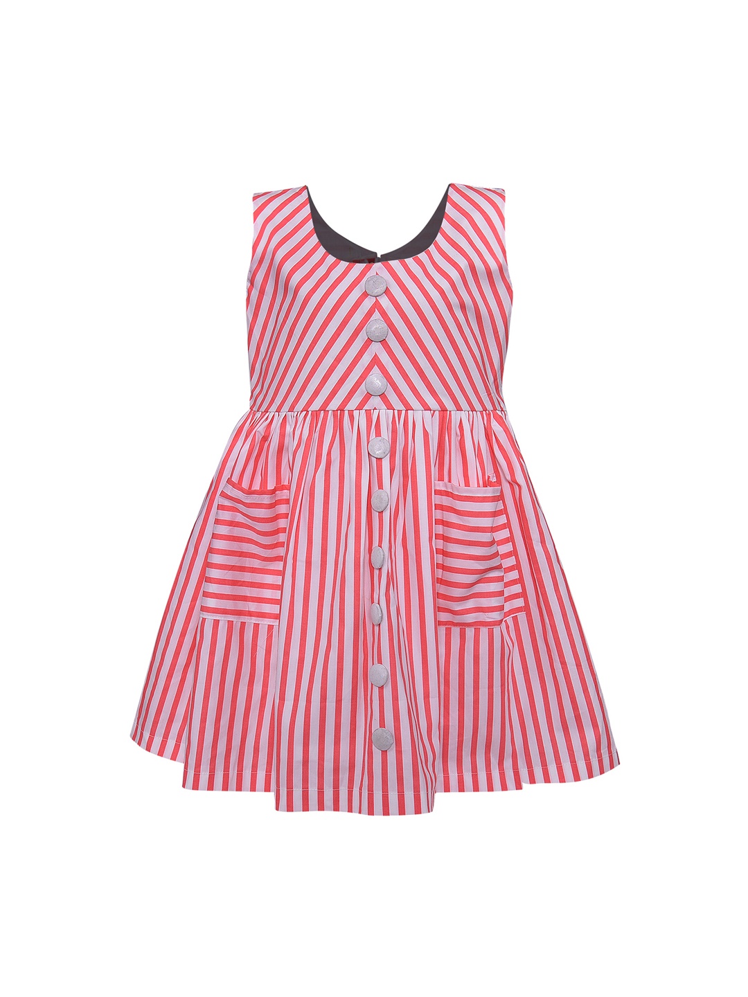 Wish Karo Girls Pink & White Striped Fit and Flare Dress