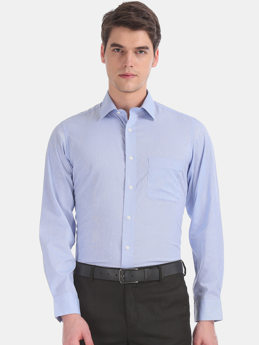 

Arrow Men Blue Regular Fit Self Design Formal Shirt