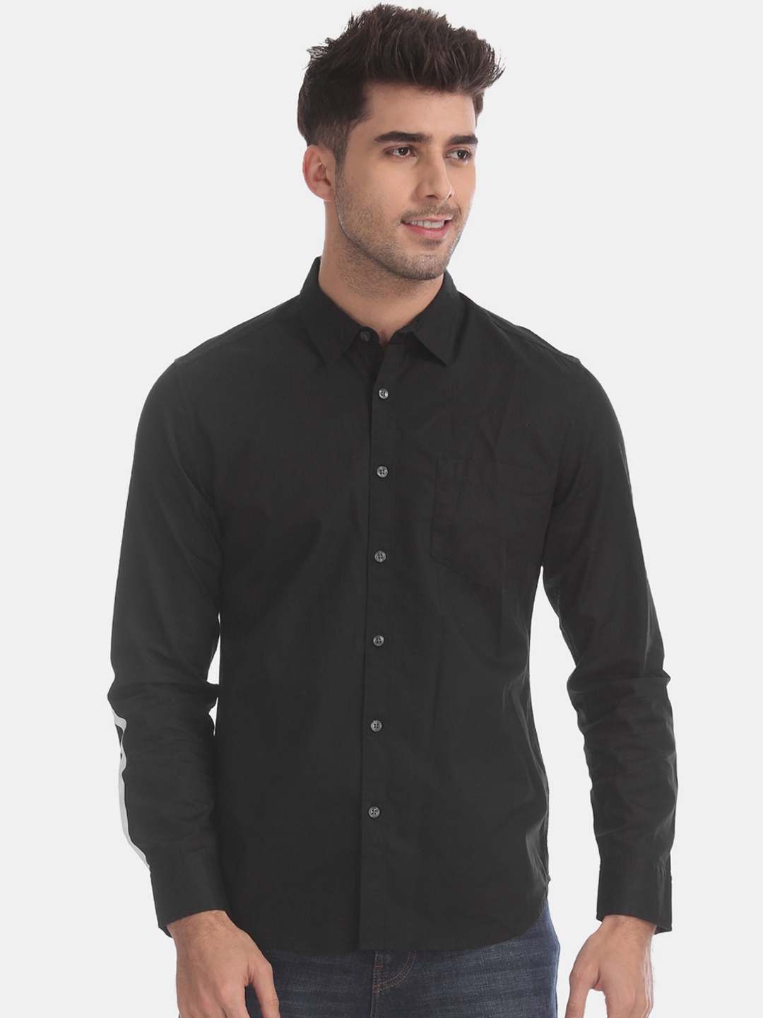 

Flying Machine Men Black Regular Fit Solid Casual Shirt