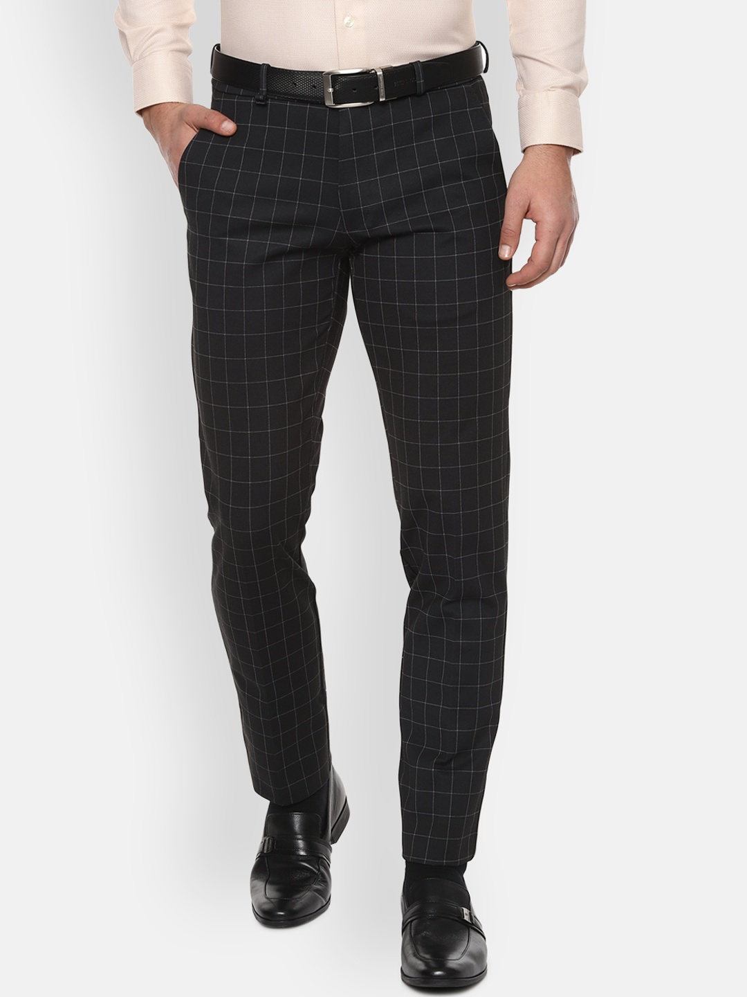 

Van Heusen Men Black Slim Fit Checked Formal Trousers