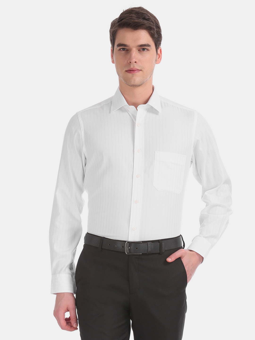 

Arrow Men White Regular Fit Self Design Formal Shirt
