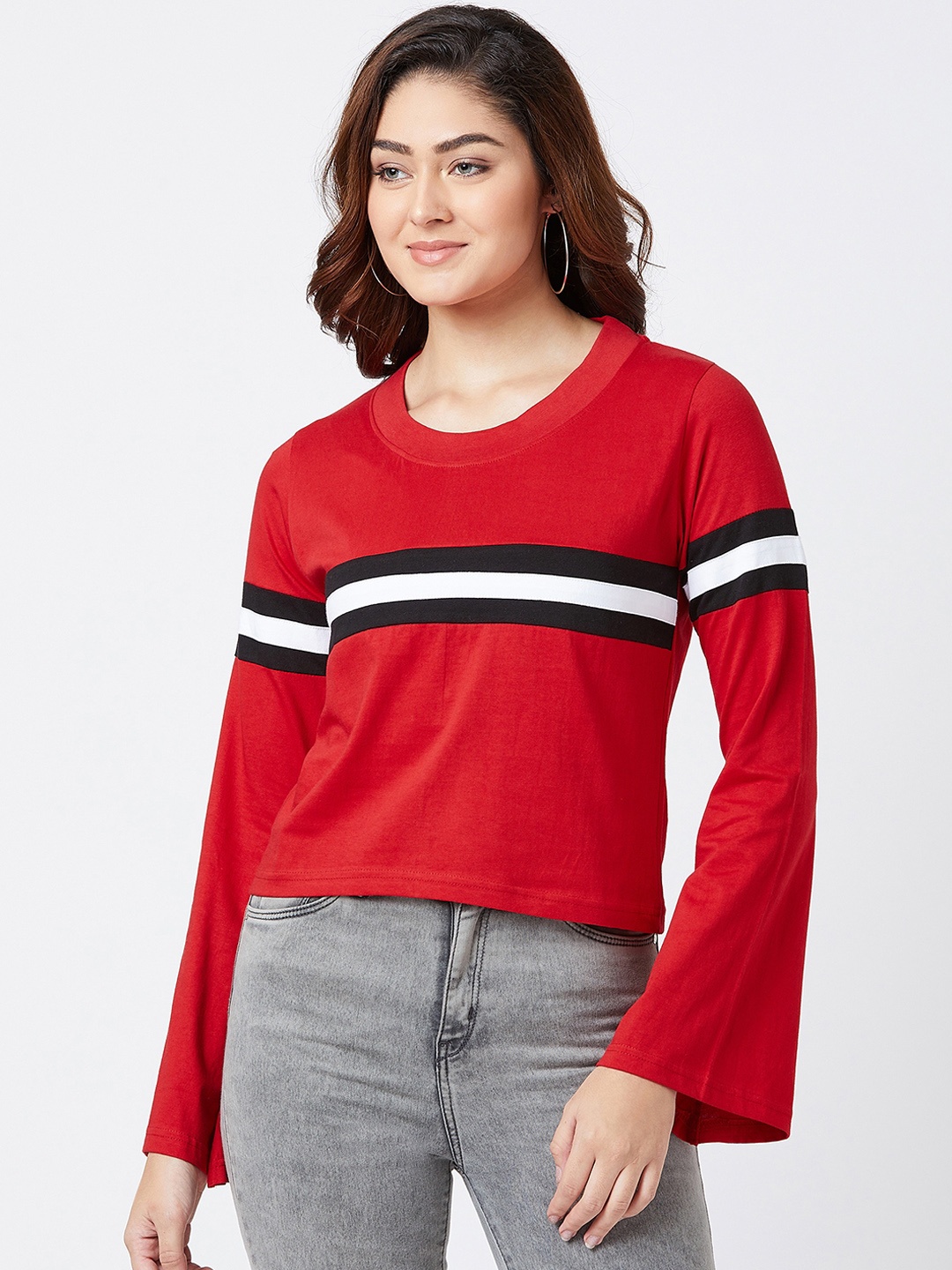 

The Dry State Women Red & white Striped Pure Cotton Top