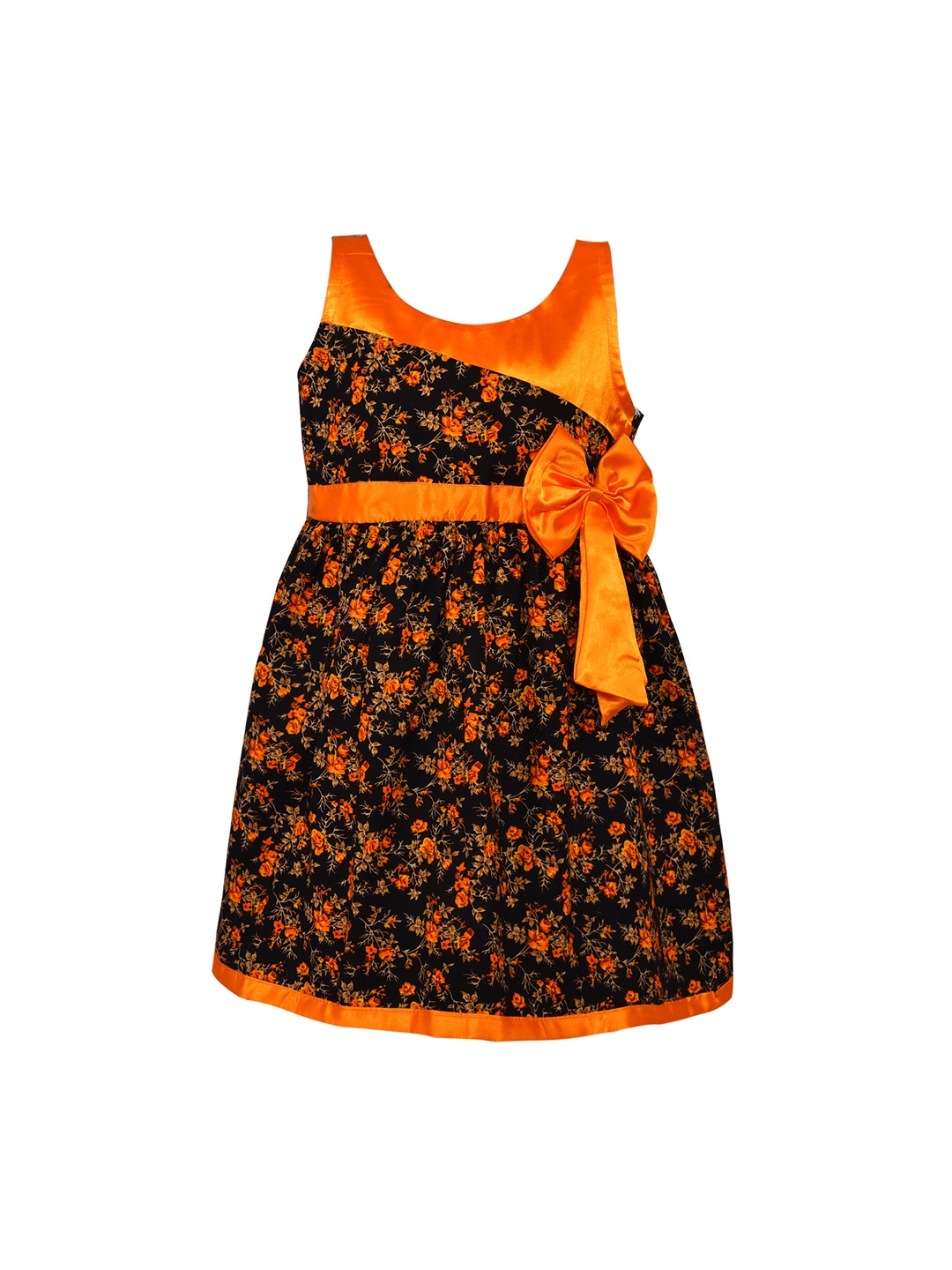 Wish Karo Girls Yellow Printed Fit and Flare Dress