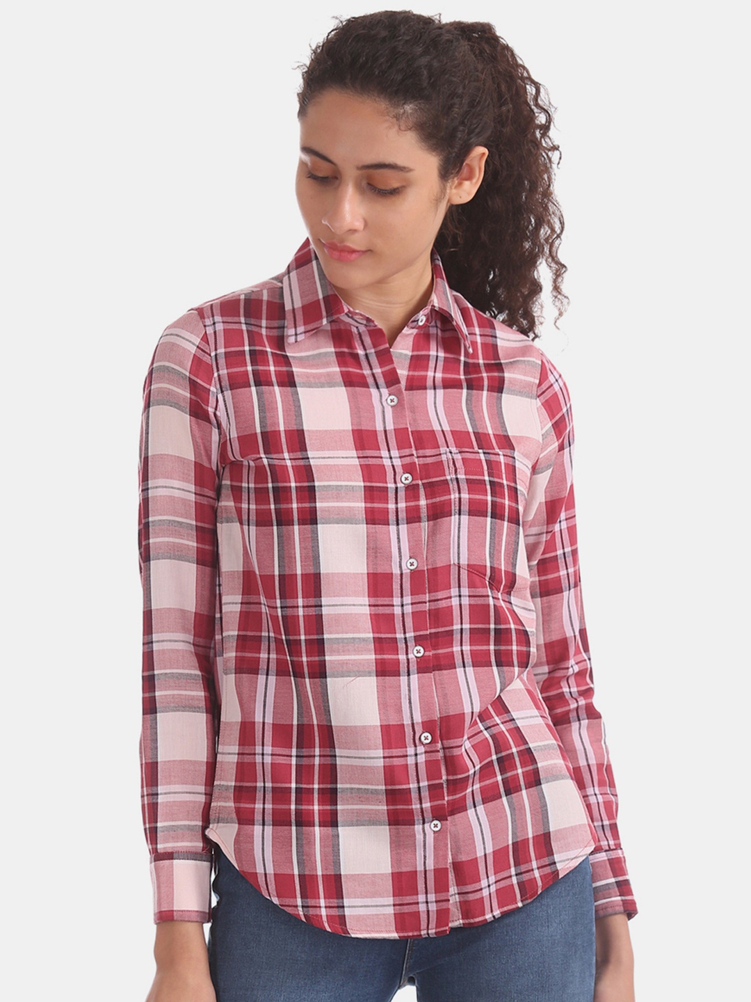 

Aeropostale Women Red & White Regular Fit Checked Casual Shirt