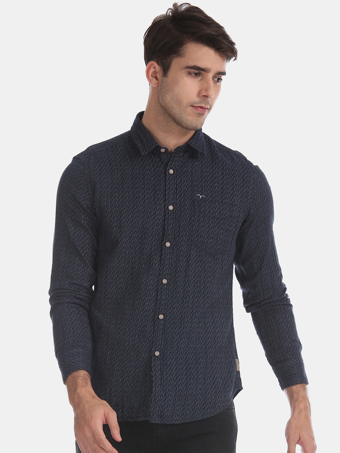 

Flying Machine Men Navy Blue Regular Fit Printed Casual Shirt