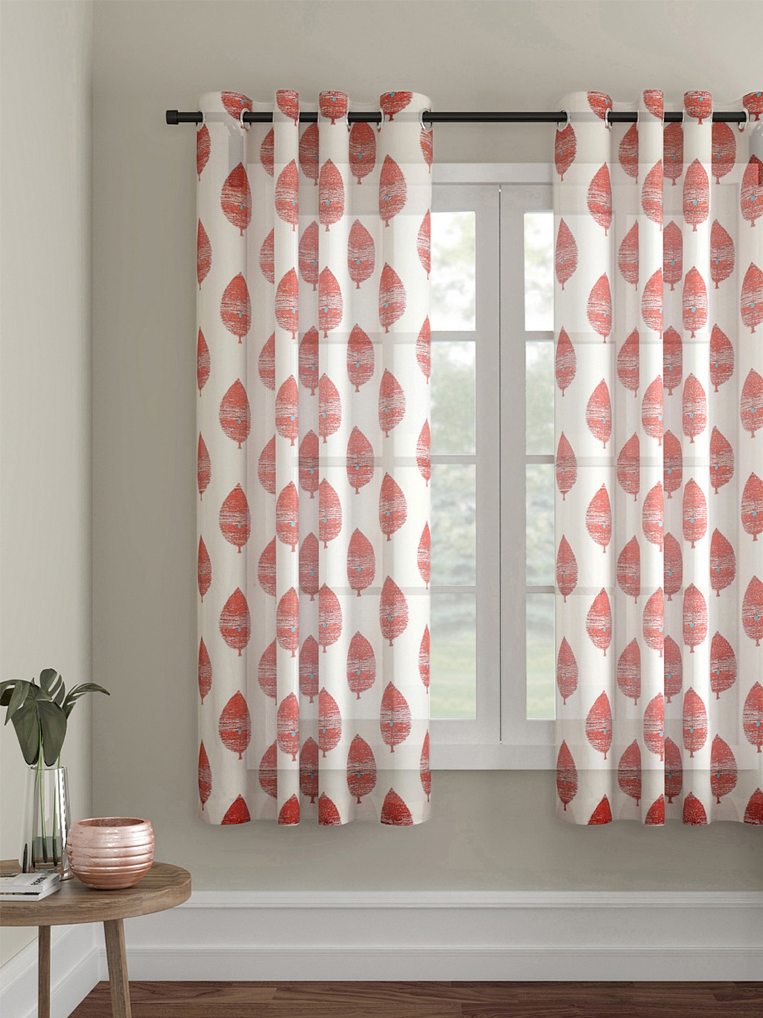 

Soumya Red & Off-White Printed Lightweight Single Sheer Window Curtain