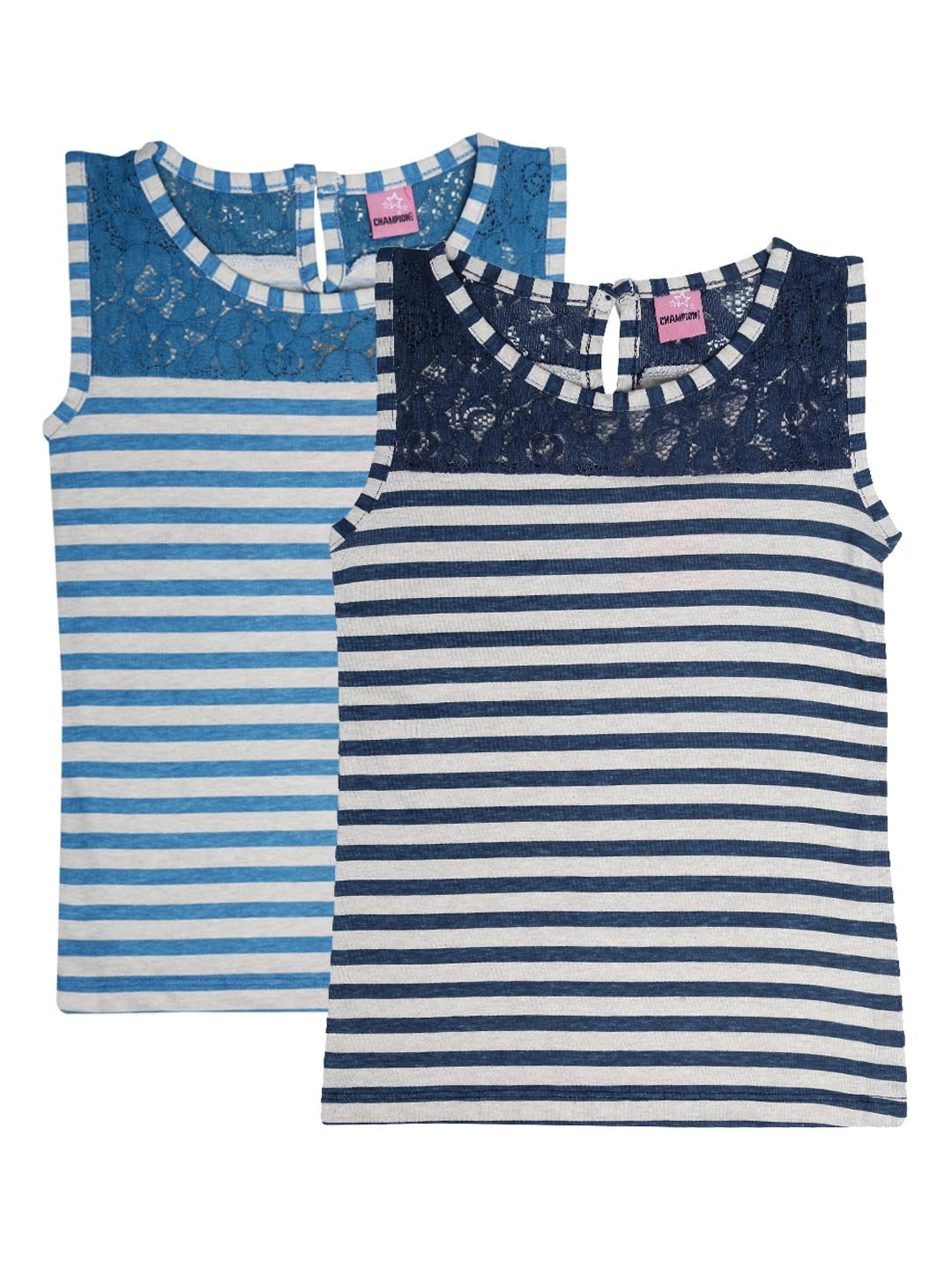 

Dollar Champion Kidswear Girls Pack Of 2 Striped Pure Cotton Top, Blue