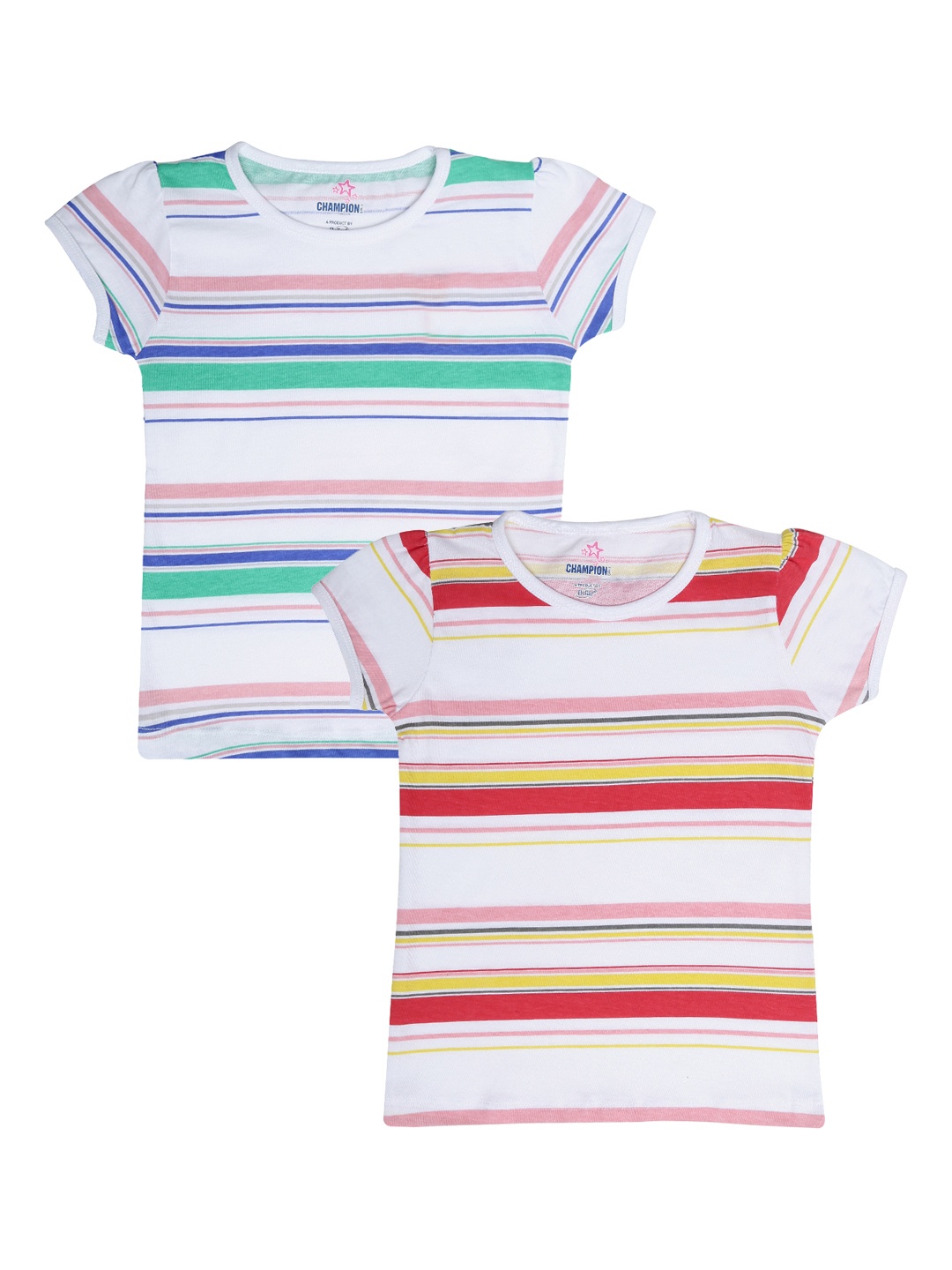 

Dollar Champion Kidswear Girls Pack Of 2 Striped Pure Cotton T-shirts, Off white