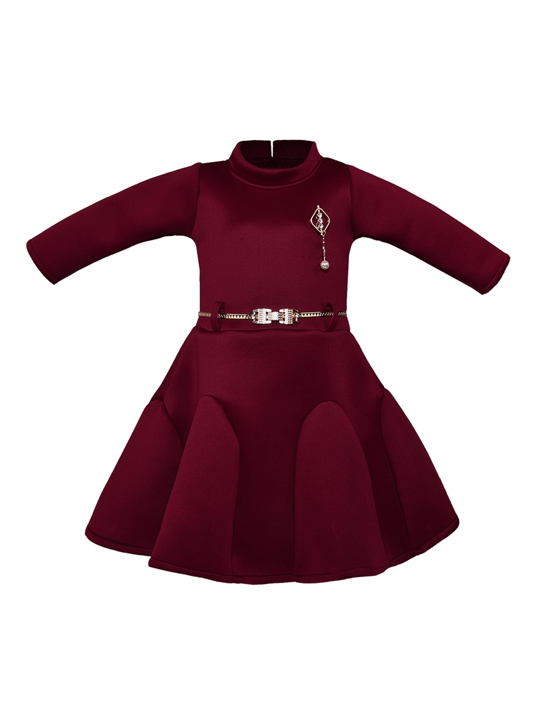 

Wish Karo Girls Maroon Solid Fit and Flare Dress