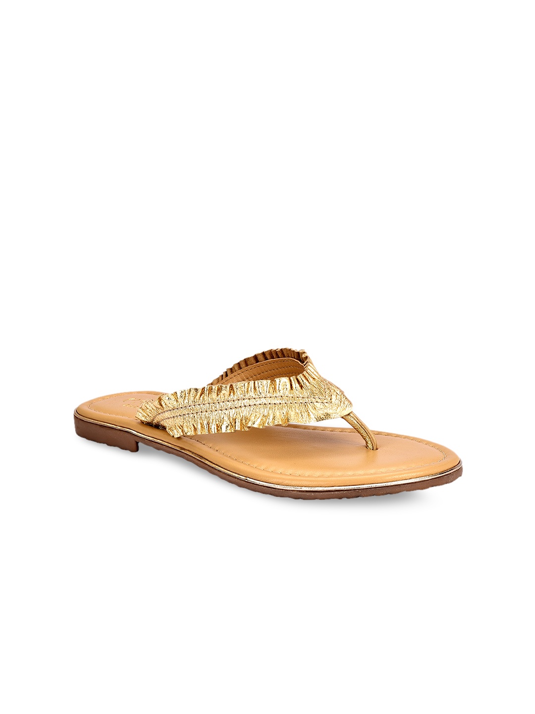 

Eske Women Gold-Toned Solid Leather Open Toe Flats