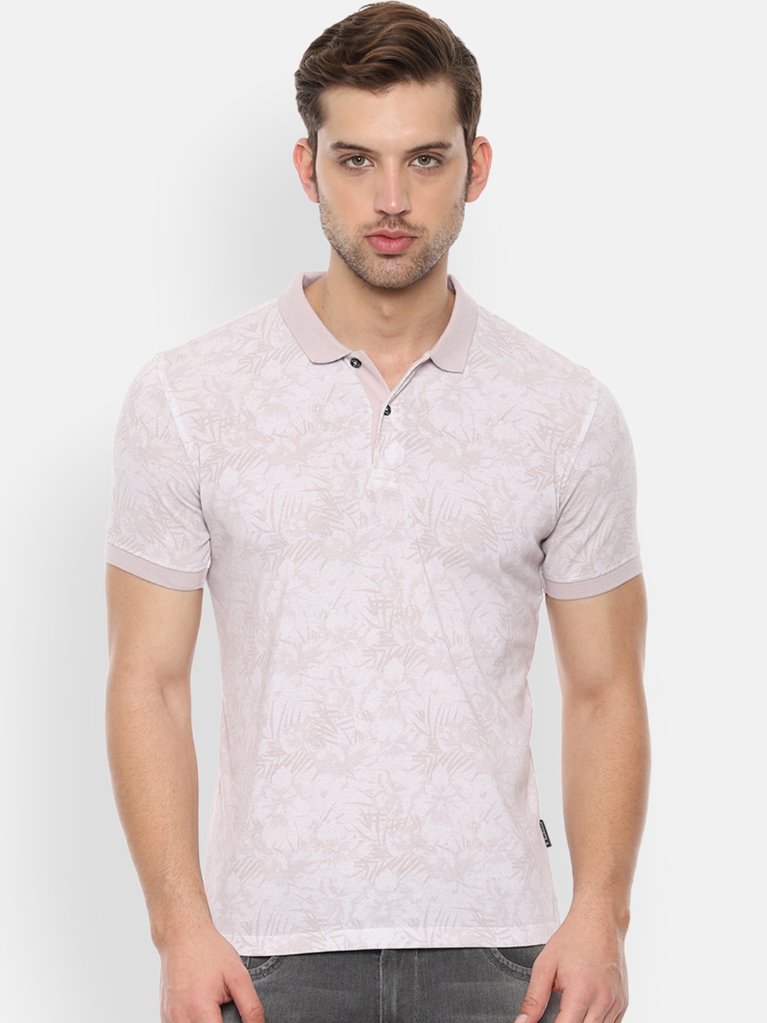 

V Dot Men Mauve Printed Polo Collar T-shirt
