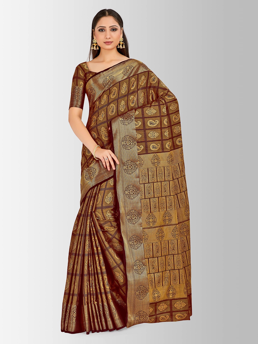 

MIMOSA Brown & Beige Art Silk Woven Design Kanjeevaram Saree
