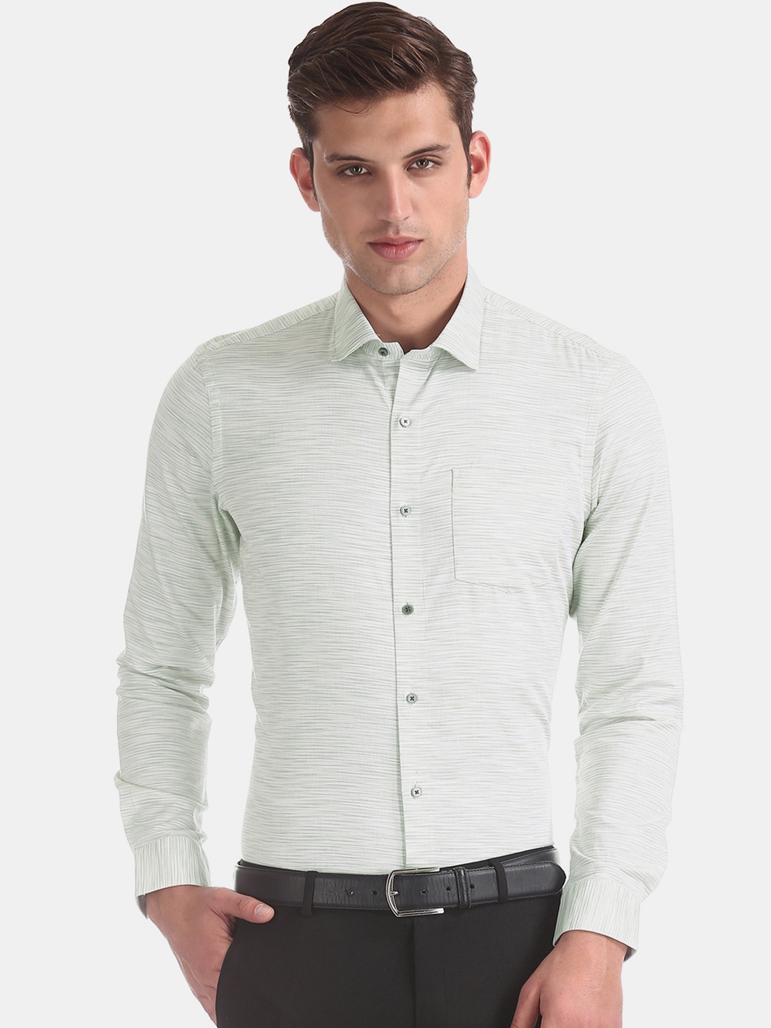 

Arrow Men Green Slim Fit Self Design Formal Shirt