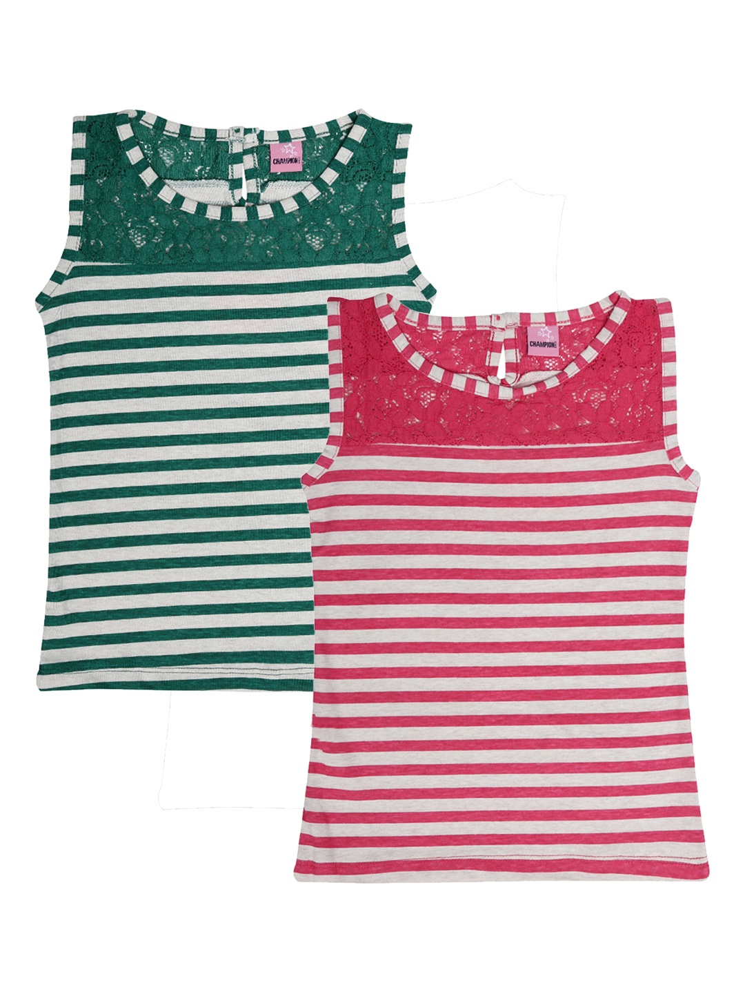 

Dollar Champion Kidswear Girls Pack Of 2 Striped Pure Cotton Top, Off white