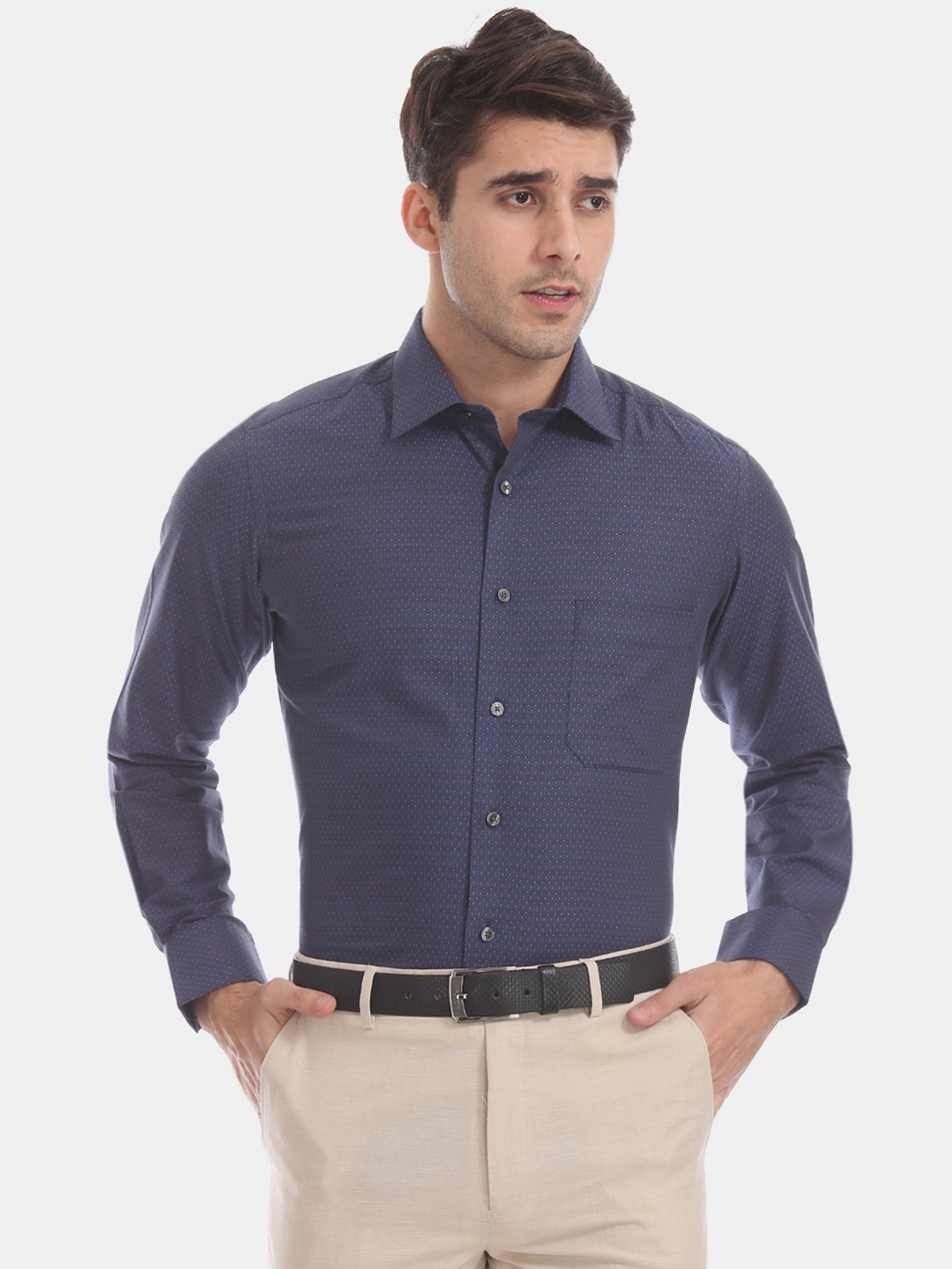 

Arrow Men Navy Blue Regular Fit Printed Formal Shirt