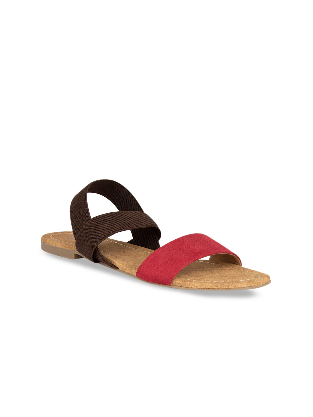 

SOLES Women Red & Brown Colourblocked Open Toe Flats