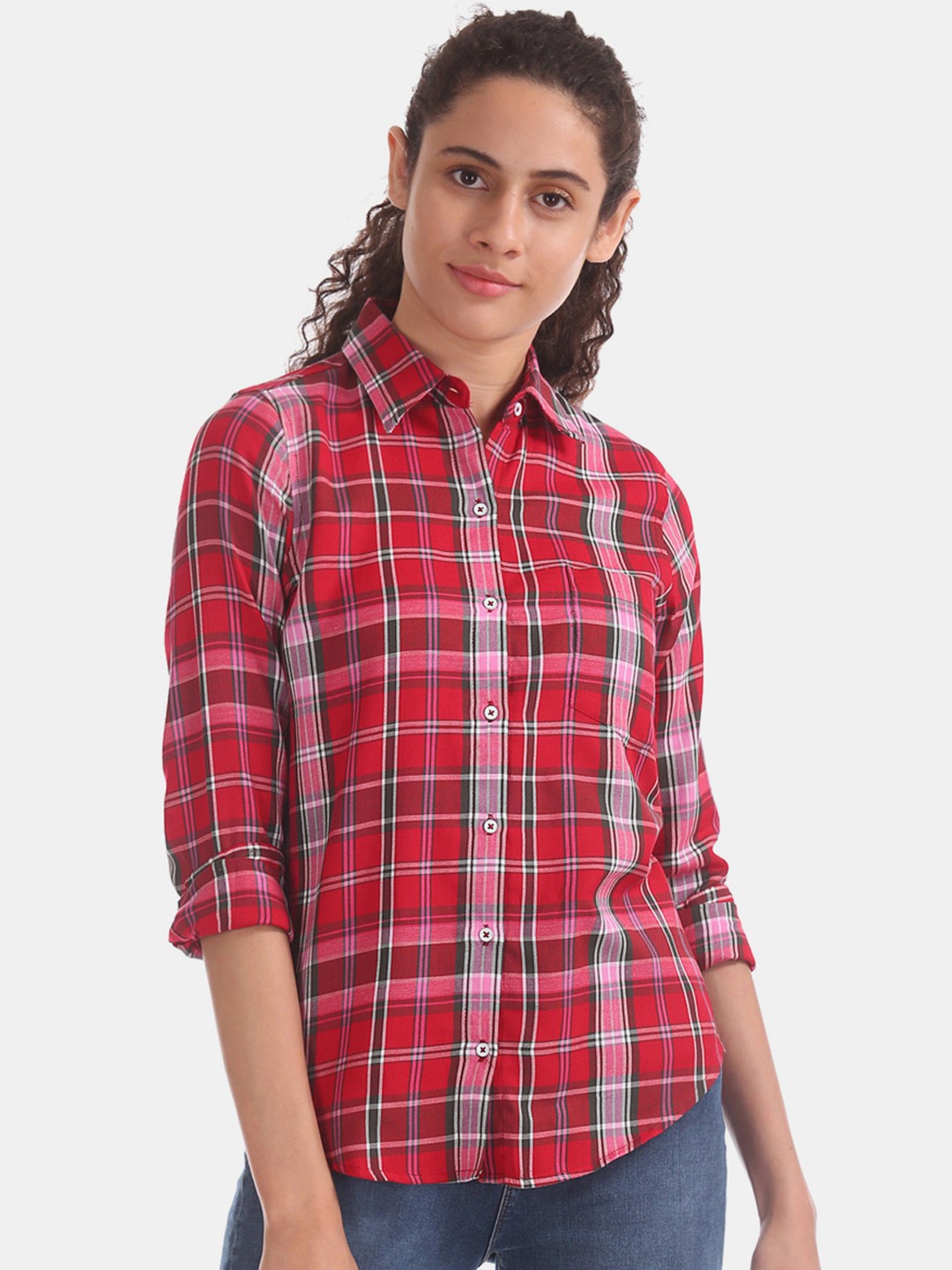 

Aeropostale Women Red & White Regular Fit Checked Casual Shirt