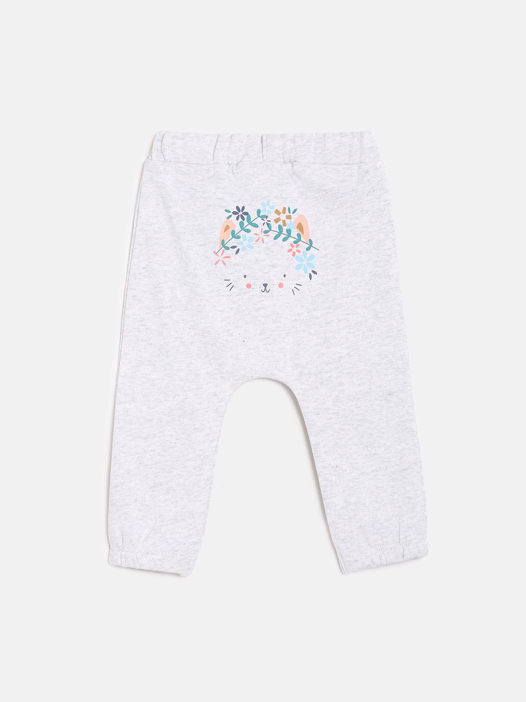 MINI KLUB Girls Grey Melange Self-Design Pure Cotton Joggers