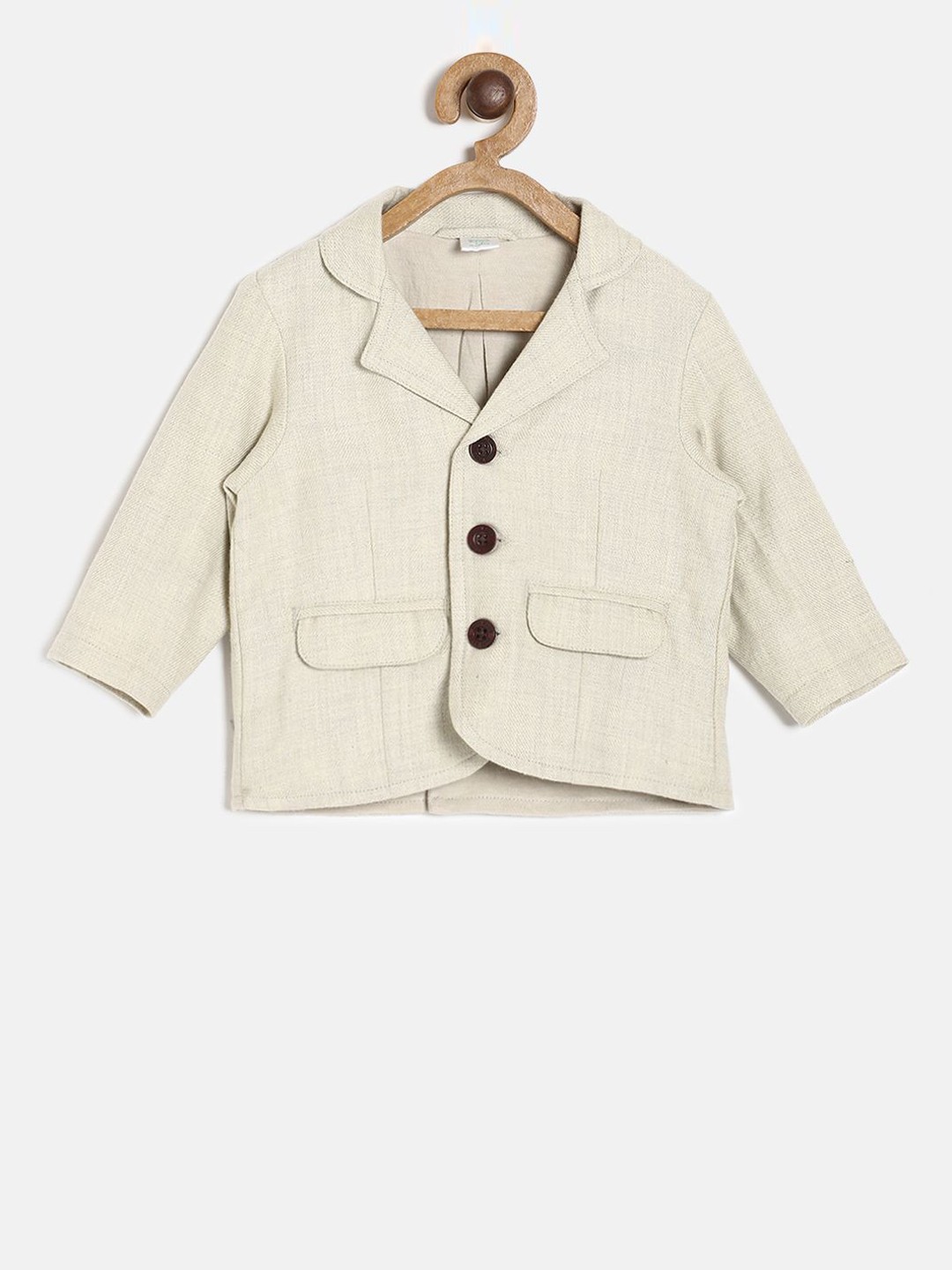 

MINI KLUB Boys Grey Self-Design Single Breasted Pure Cotton Pure Cotton Blazer