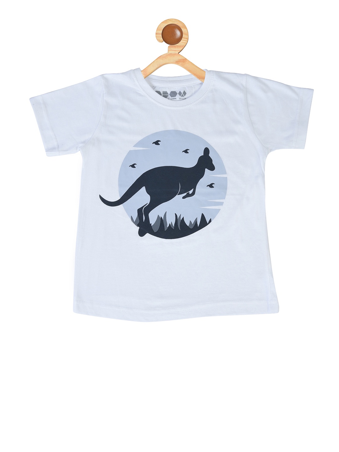 

OBOW Boys White Blue Printed Round Neck Pure Cotton T-shirt
