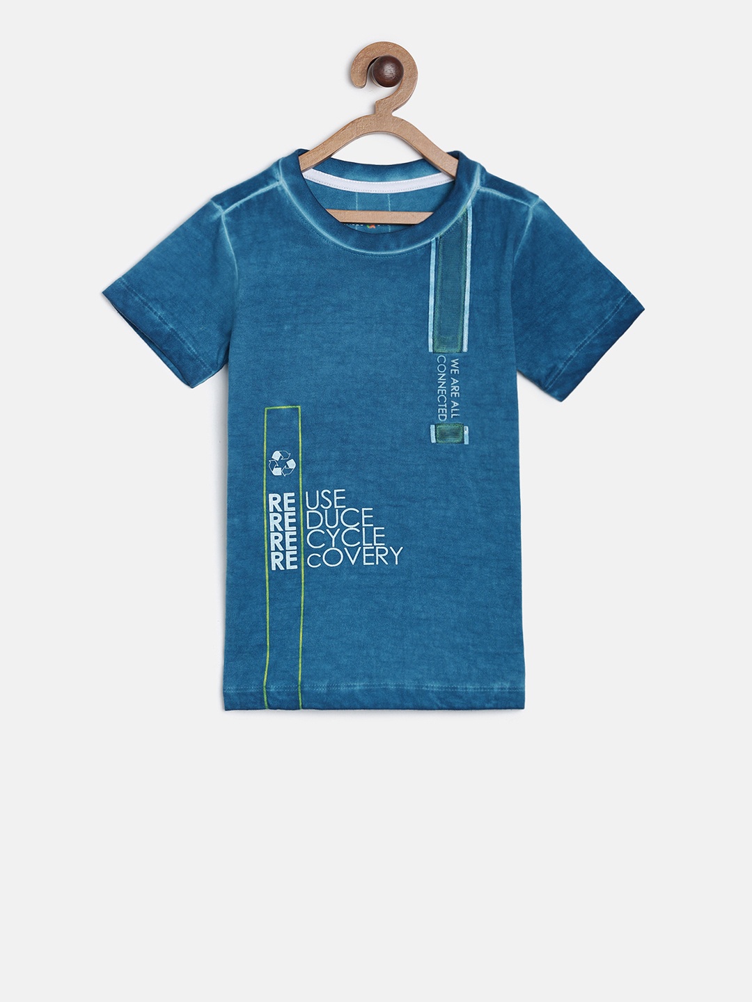 

TALES & STORIES Boys Teal Blue Printed Round Neck T-shirt