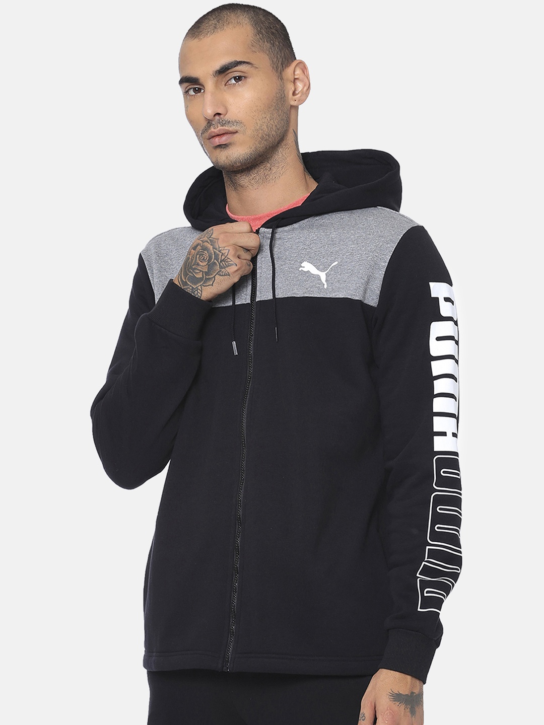 

Puma Men Black Solid Up N Down FZ Hoodie Track Sweatshirt