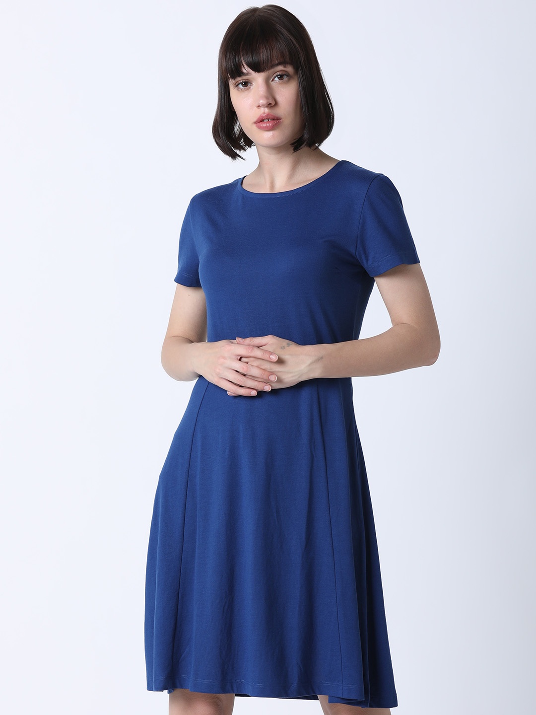 

Huetrap Women Navy Blue Solid T-shirt Dress