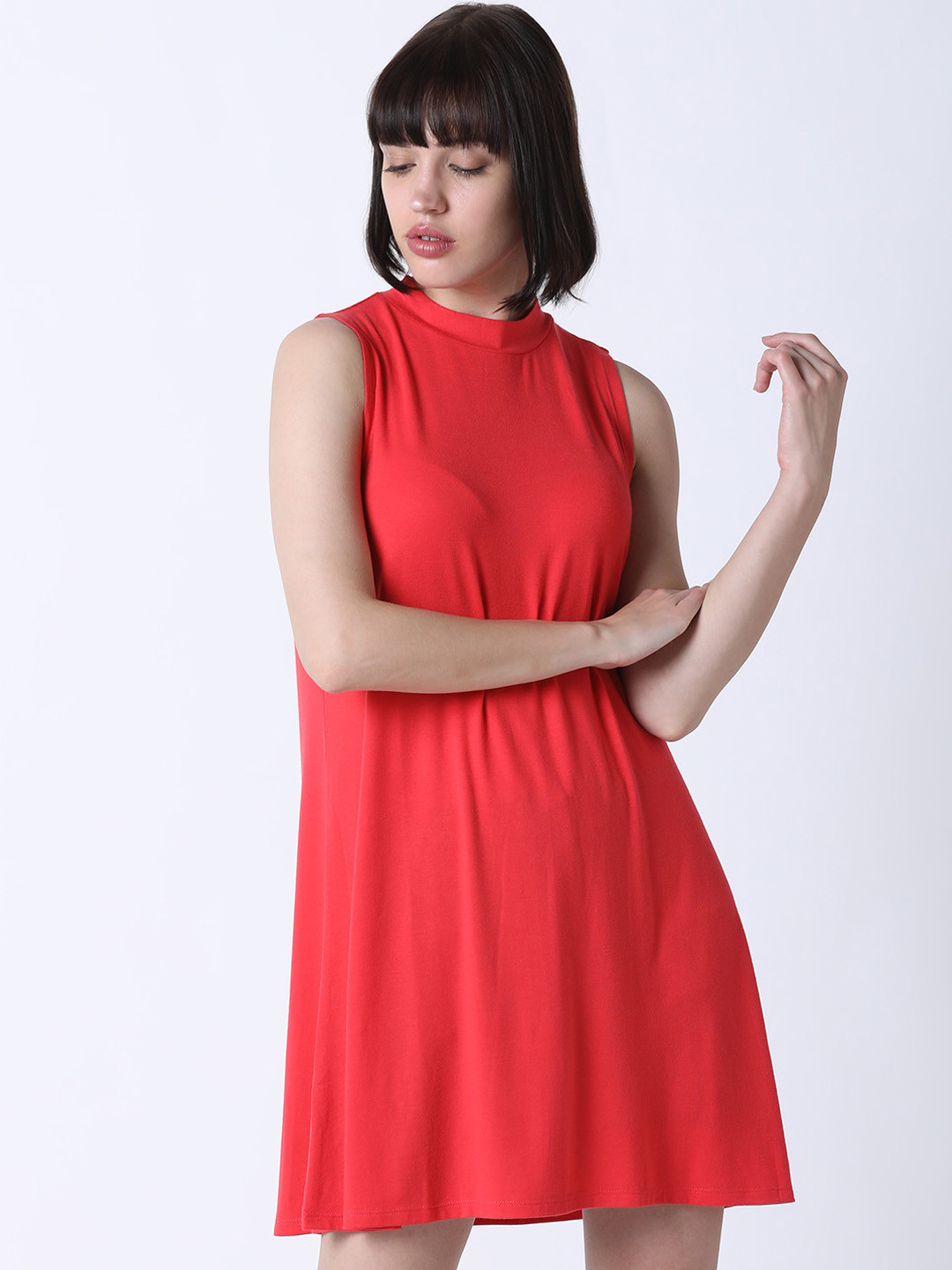 

Huetrap Women Coral Pink Solid T-shirt Dress