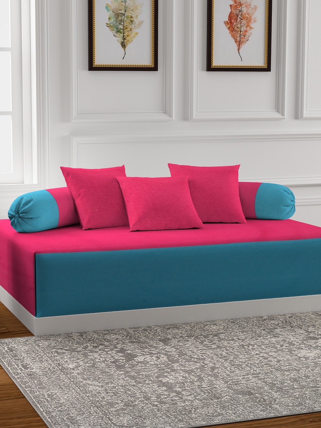 

Soumya Set Of 6 Pink & Blue Solid Diwan Set