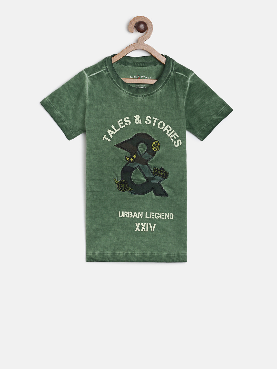

TALES & STORIES Boys Olive Green Printed Round Neck T-shirt