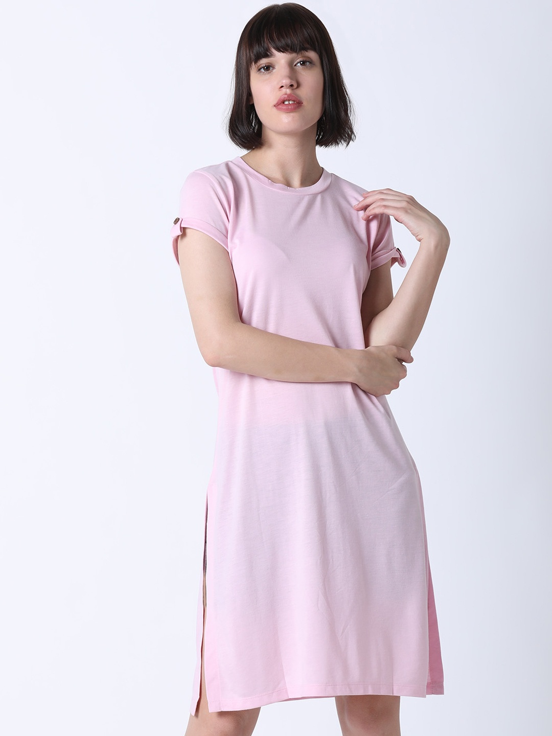 

Huetrap Women Pink Solid T-shirt Dress