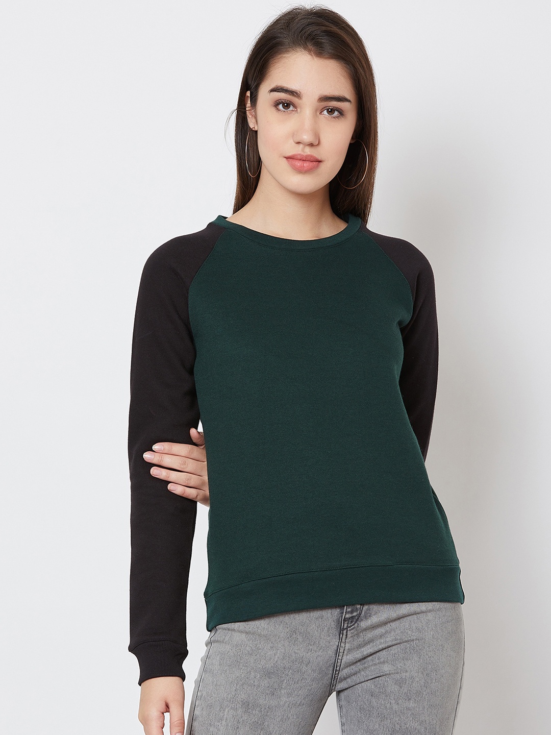 

Nun Women Green & Navy Blue Solid Sweatshirt