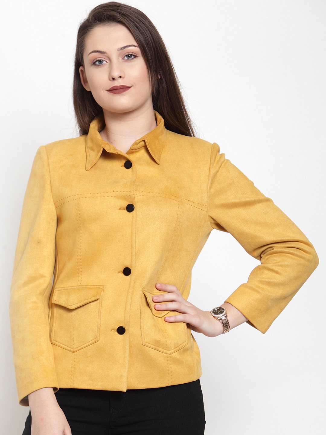 

AUDSTRO Women Yellow Solid Tailored Jacket