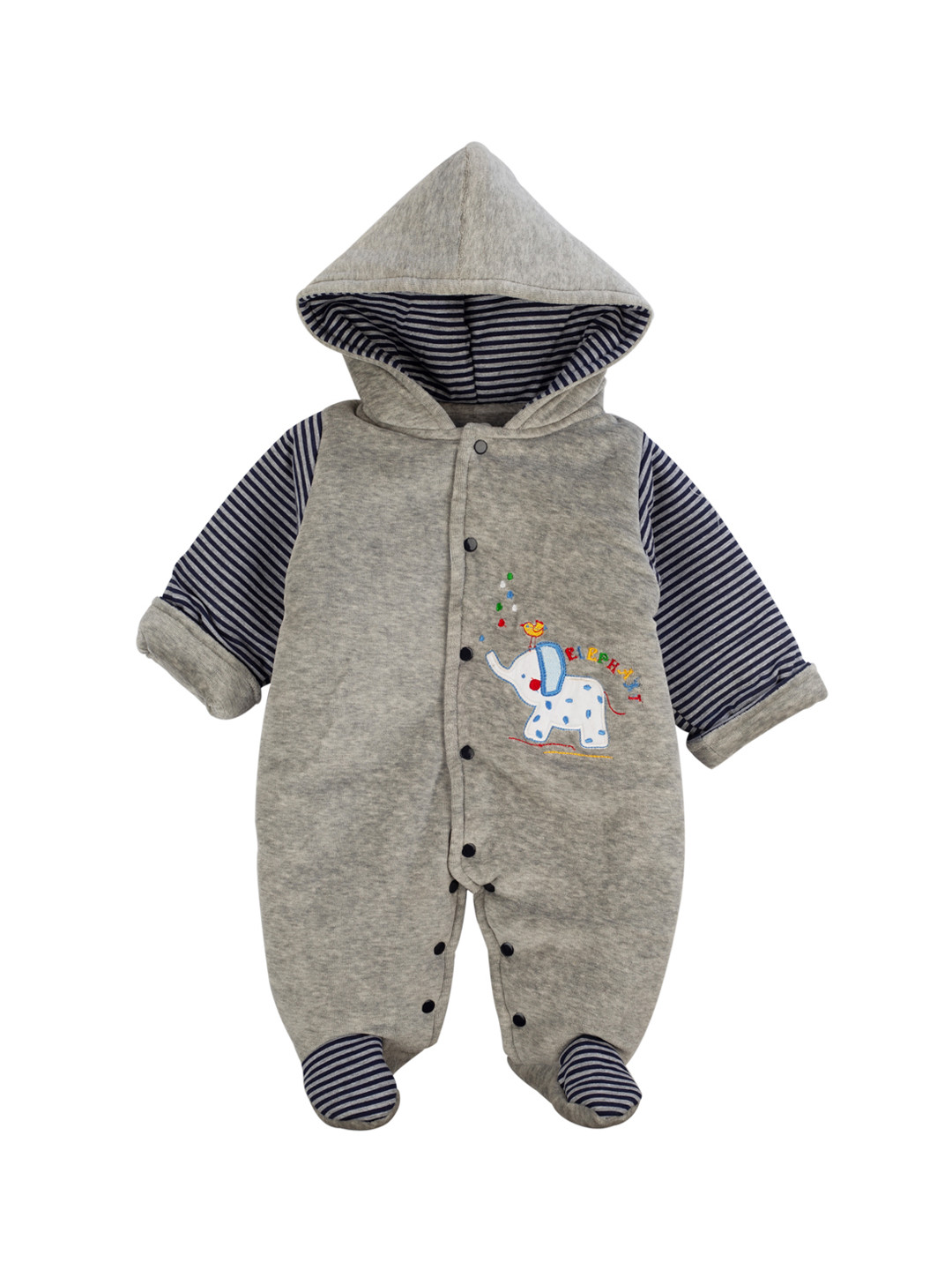 

MeeMee Infants Grey & Black Printed Hooded Sleepsuit