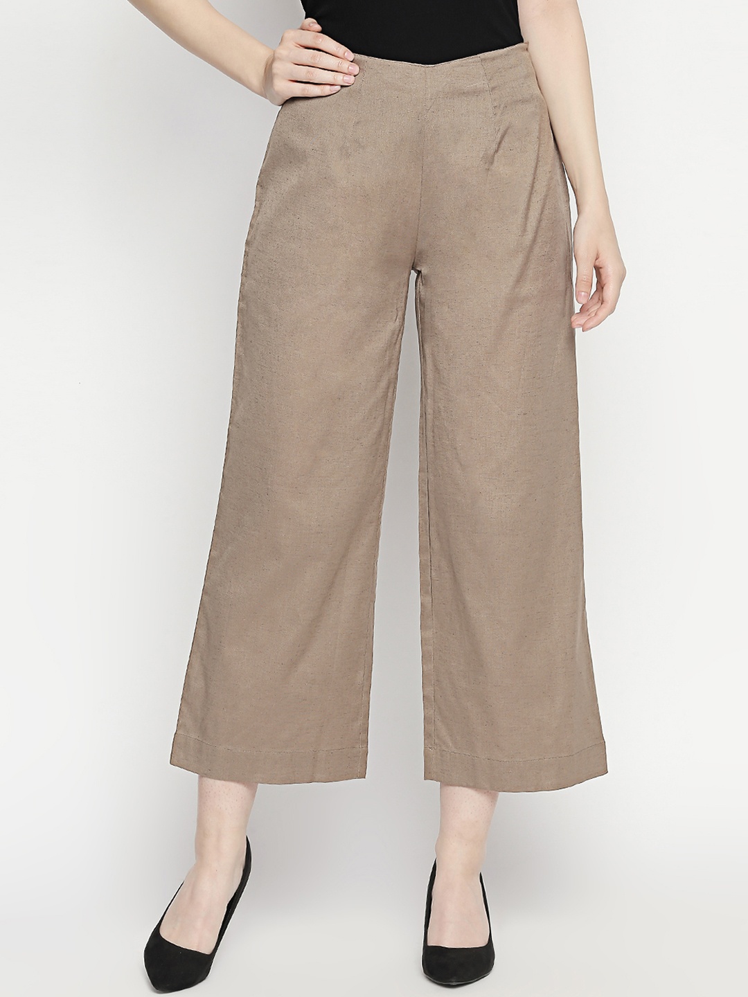 

RANGMANCH BY PANTALOONS Women Grey Straight Fit Solid Parallel Trousers