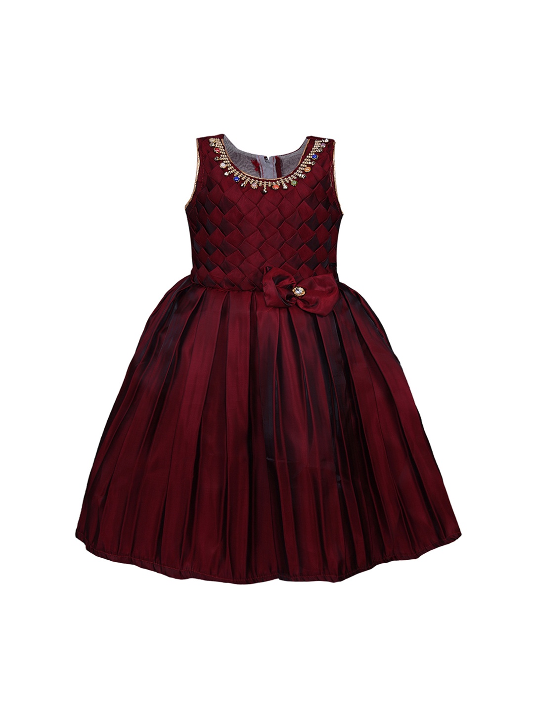

Wish Karo Girls Maroon Solid Fit and Flare Dress