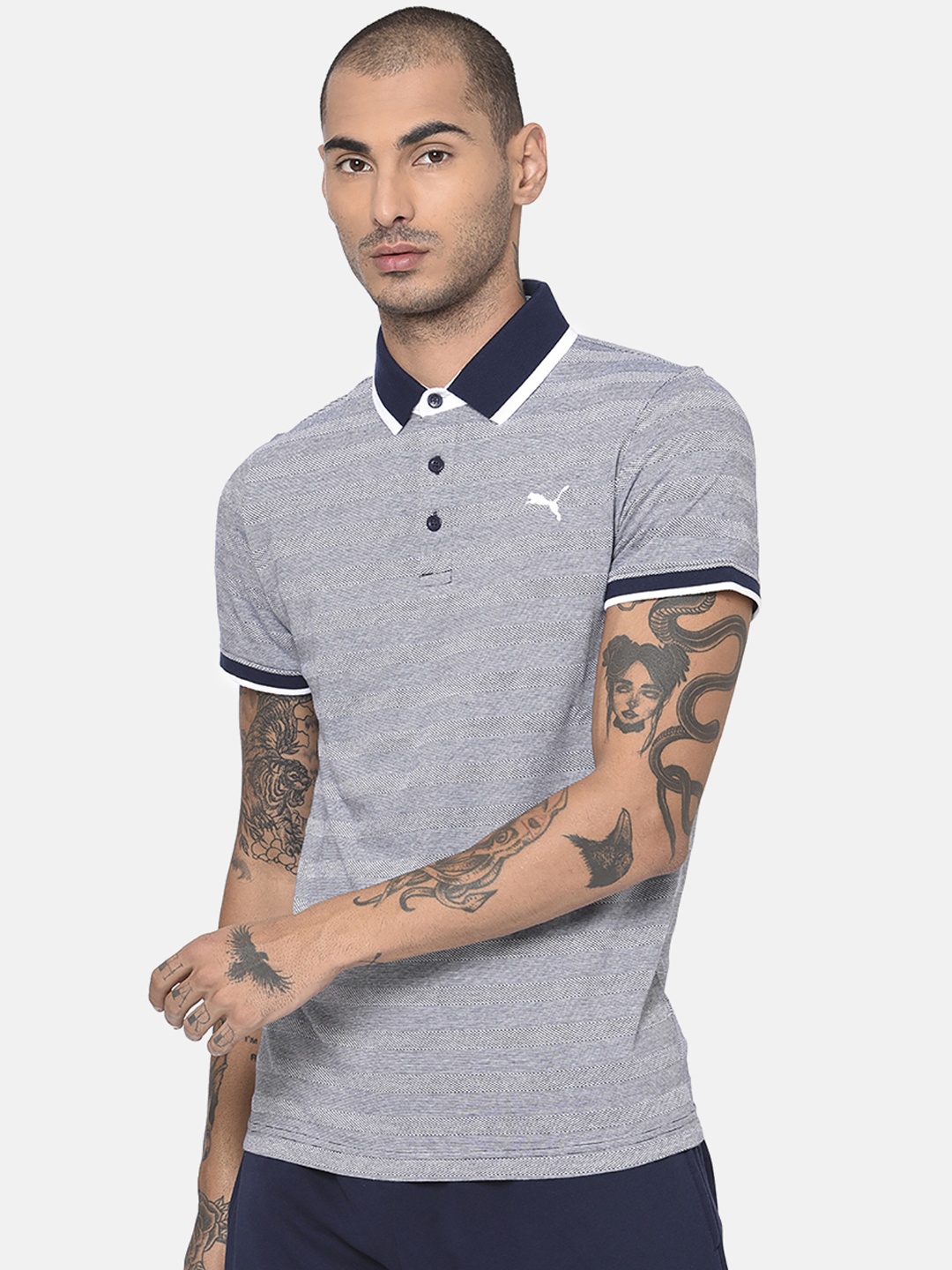 

Puma Men Blue Self Design Jacquard Polo 1 T-shirt