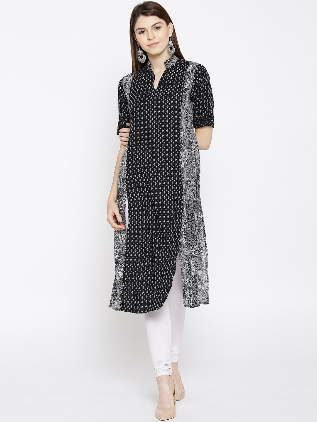 

Sera Women Black & White Printed Straight Kurta
