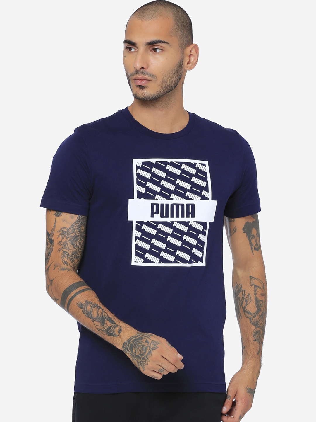 

Puma Men Navy Blue Printed Round Neck Optical T-shirt