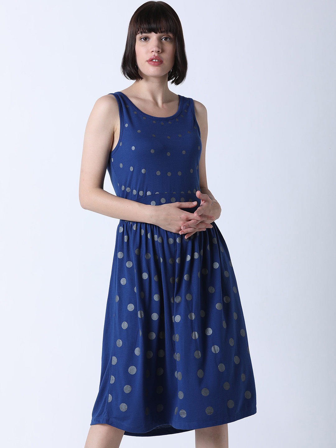 

Huetrap Women Blue Printed Fit and Flare Dress